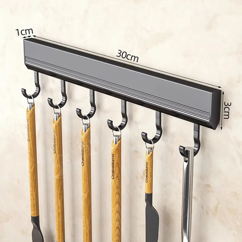 Manufacturers Supply Kitchen Hook Rack Punch-free Wall-mounted Rack Space Aluminum Hook Multi-functional Storage Row Hook Holder