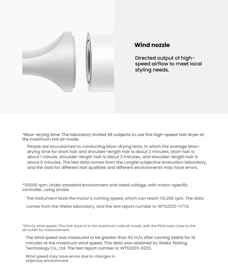 XIAOMI High Speed Hair Dryer H501 Negative Ion Hair Care 110000 Rpm Dry 220V CN Version (With EU Adapter) 62m/s wind speed