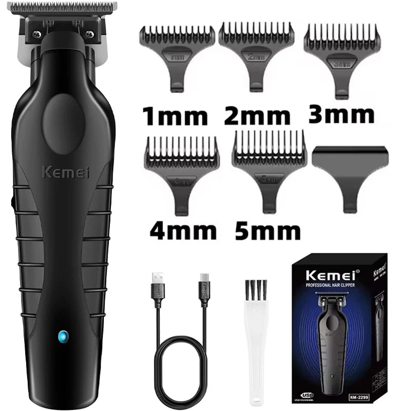 Kemei 2299 Barber Cordless Hair Trimmer 0mm Zero Gapped Carving Clipper Detailer Professional Electric Finish Cutting Machine