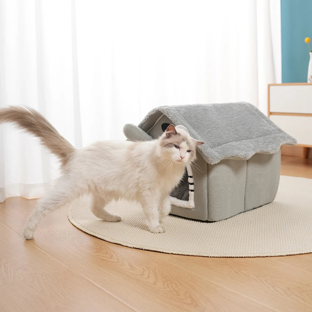 1PC Gray Detachable Cat House Semi-Enclosed Four-Season Universal Pet Nest Small Pet Shelter Washable Pet Supplies