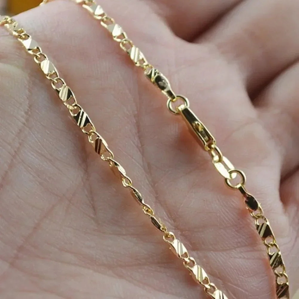 40-75cm 18k Gold Color Charm 2mm Flat Chain Necklaces For Women Men Luxury Fashion Party Wedding Jewelry