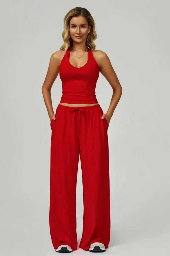 European and American fashion women's trousers set comfortable wide-leg trousers set loose casual pants women's sports fitness e