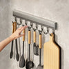 Kitchen Hook Wall Mounted Kitchen Storage Rack Storage Row Hook Holder No Punch Shelves with Movable Hook Kitchen Utensil