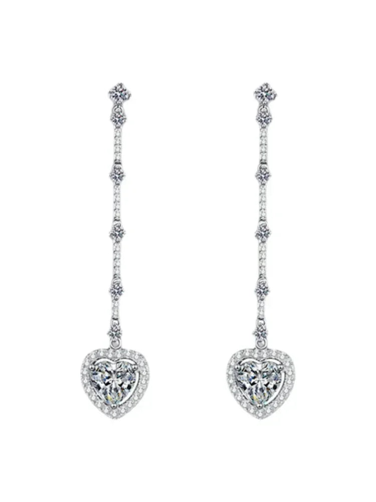 Hot sales Silver earrings jewelry 925 sterling silver charms earrings Long Fringed Love Bag Moissanite is suitable for daily wea