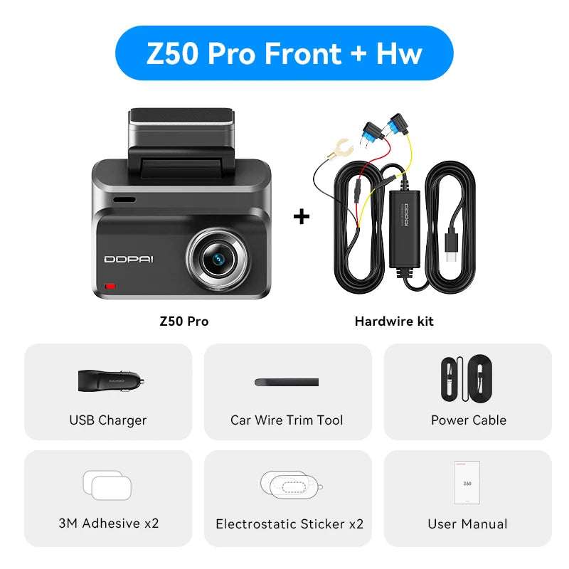 2025 New DDPAI Dash Cam Z50 Pro 4K Car DVR Night Vision 5GHz Wi-Fi GPS ADAS 24h Parking mode Support Front and Rear Camera