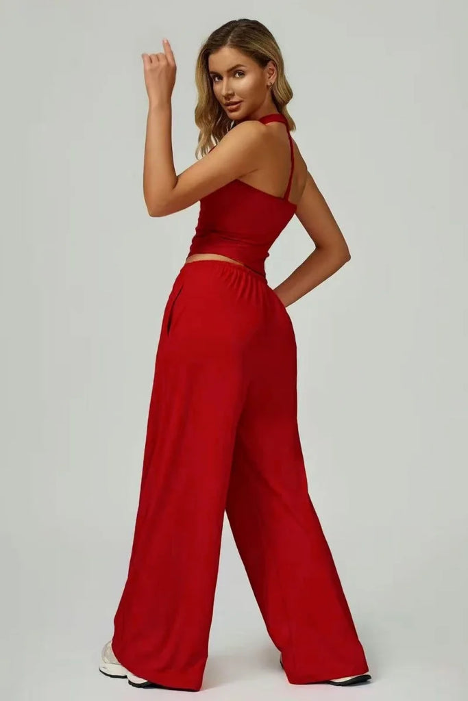 European and American fashion women's trousers set comfortable wide-leg trousers set loose casual pants women's sports fitness e