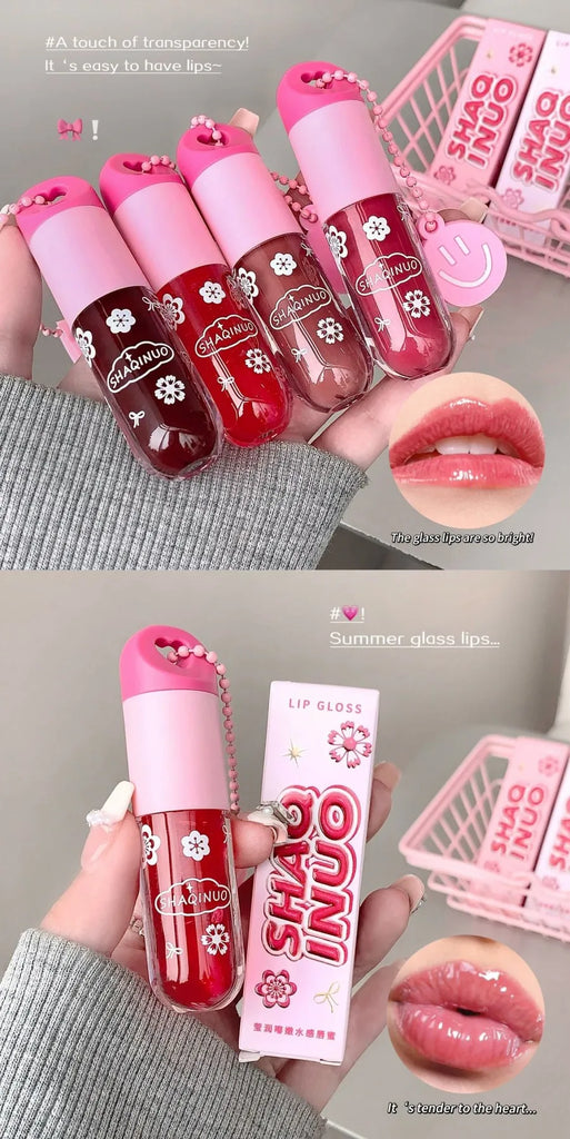 SHAQINUO Lustrous, tender and watery lip gloss, water-rich glass lips, mirror-like light makeup