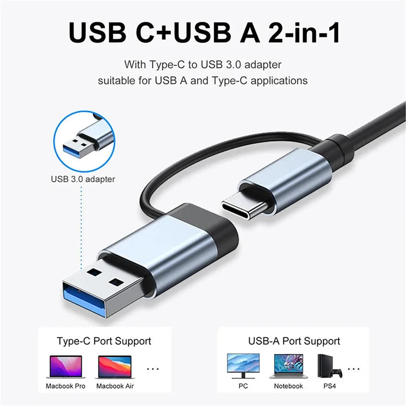 USB C Hub USB Splitter 8 in 1 USB Extender with 4 USB Port 1 USBC Port TF/SD Card Reader Audio Output Compatible for MacBook