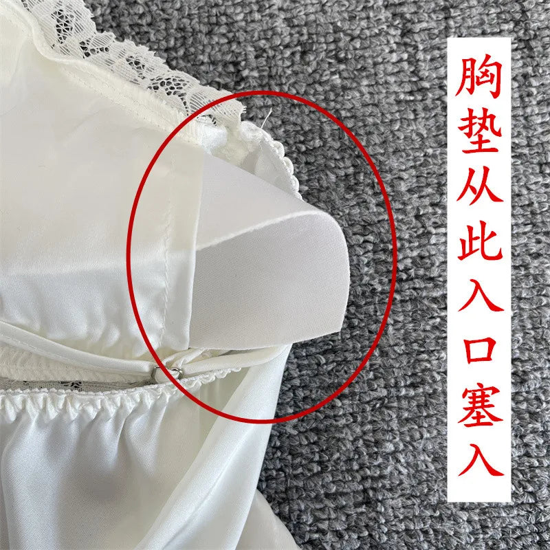 Sexy Female Nighty&Robe Set Lingerie Spring Summer Bathrobe Nightgown Two Piece Set Loose Silk Satin Home Dress Lounge Wear