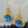 Luxury Gold Color Inlaid Blue Stone Round Hollow Dangle Earring for Women Trendy Party Engagement Wedding Earrings Jewelry