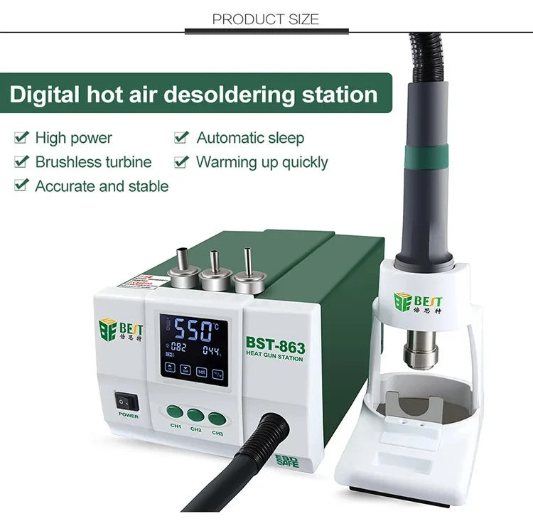 BEST BST-863 Intelligent 1200W Soldering Station with LCD Display Touch Screen Constant Temperature Hot Air Welding Platform