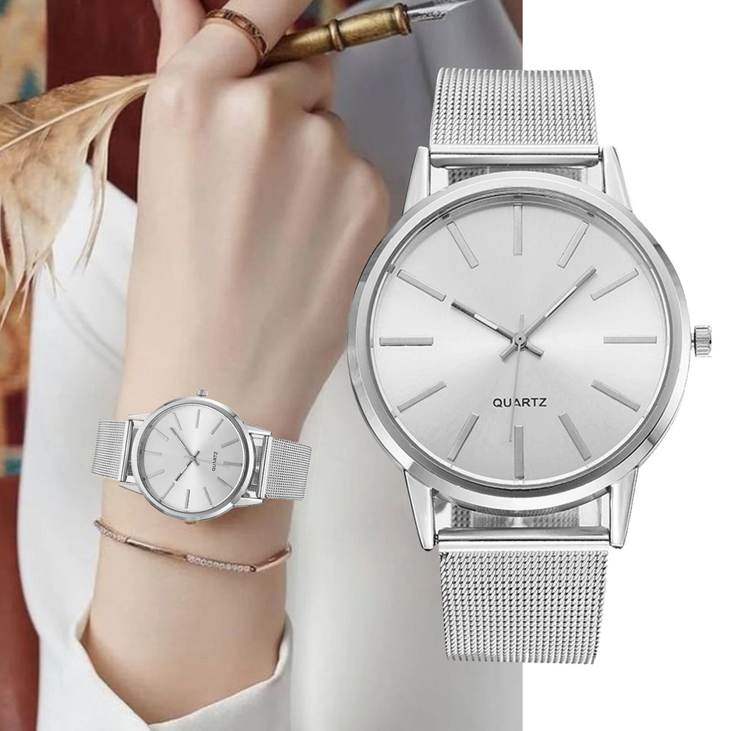 Luxury Women Watches 2025 New Stylish Silver Minimalist Business Ladies Quartz Watch Breathable Leather Steel Clock Reloj Mujer