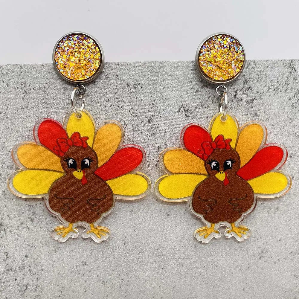 Thanksgiving Turkey Acrylic Earrings Fashion Glasses Turkey Asymmetric Drop Earrings for Women Thanksgiving  Jewelry Gifts