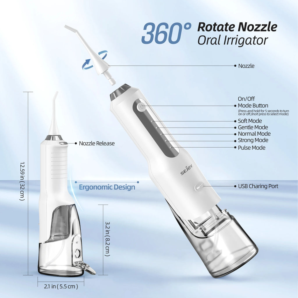 SEJOY Home Dental Oral lrrigator Water Flosser Thread Teeth Pick Mouth 5 Modes Washing Machine USB Rechargeable 270ml Tank
