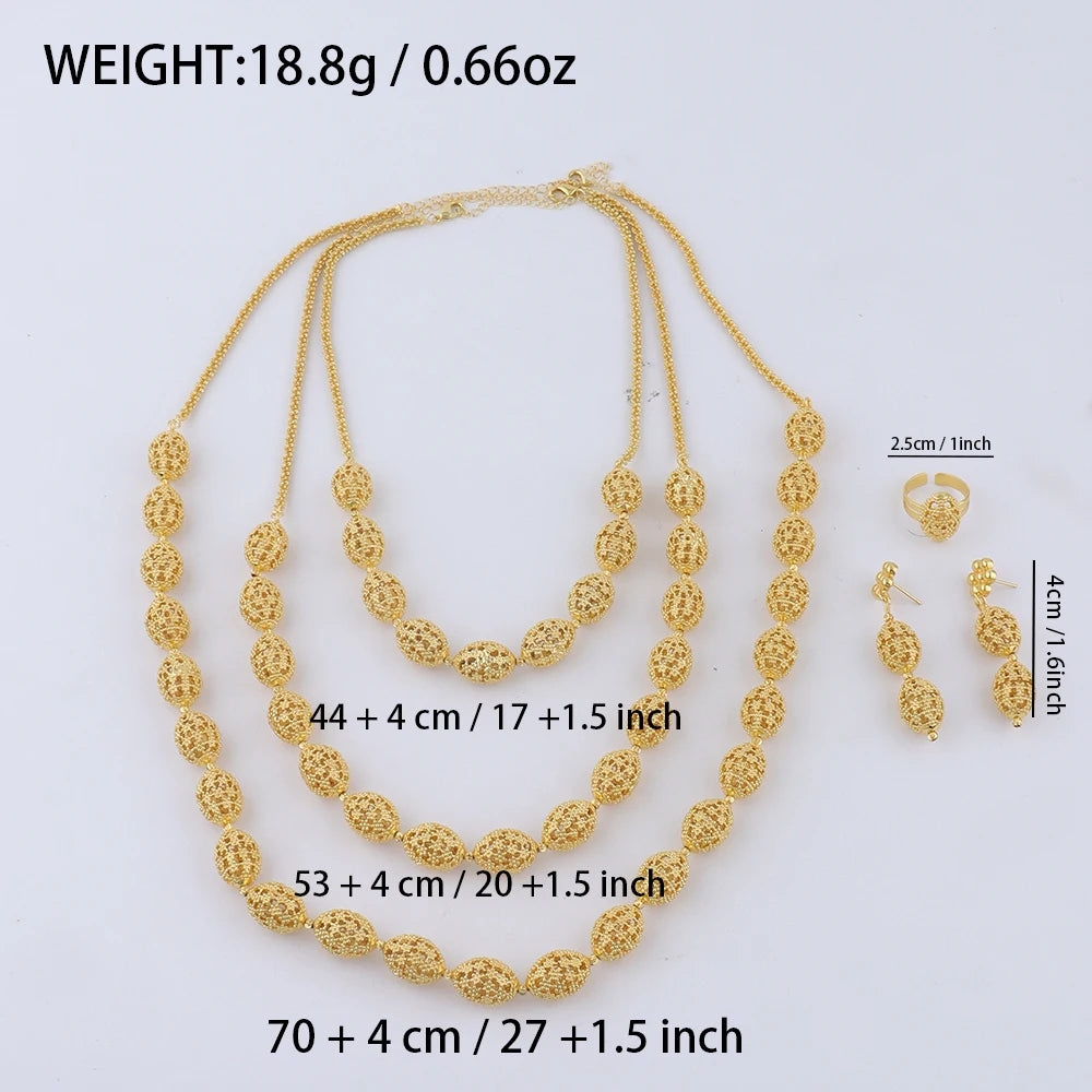 24k gold necklace and earrings rings set for women luxury jewelry nigeria bridal  Wedding party jewellery set accessories