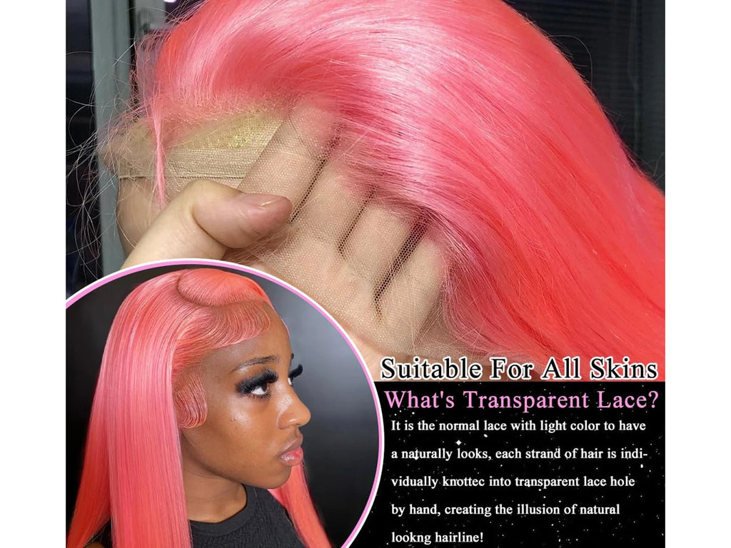 40 Inch Hot Pink Transparent Lace Front Wig Human Hair 13x6 Lace Frontal Wigs For Women Long Straight Colored Human Hair Wigs