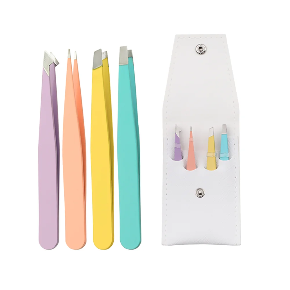 Tweezers Set 4piece Professional Stainless Steel Tweezers Precision Tweezers for Eyelash Extension Eyebrows Facial Blackhead