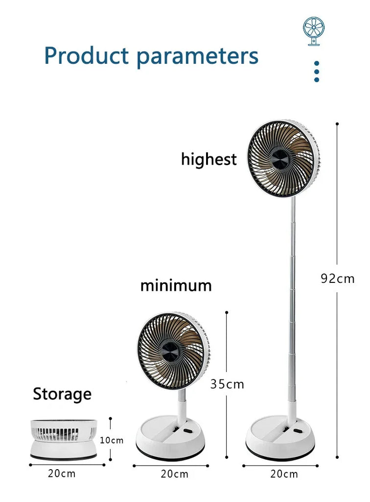 Portable Oscillating Standing Fan with Remote Controller Foldable Desk Fan Rechargeable Battery Powered Pedestal Fan for Camping