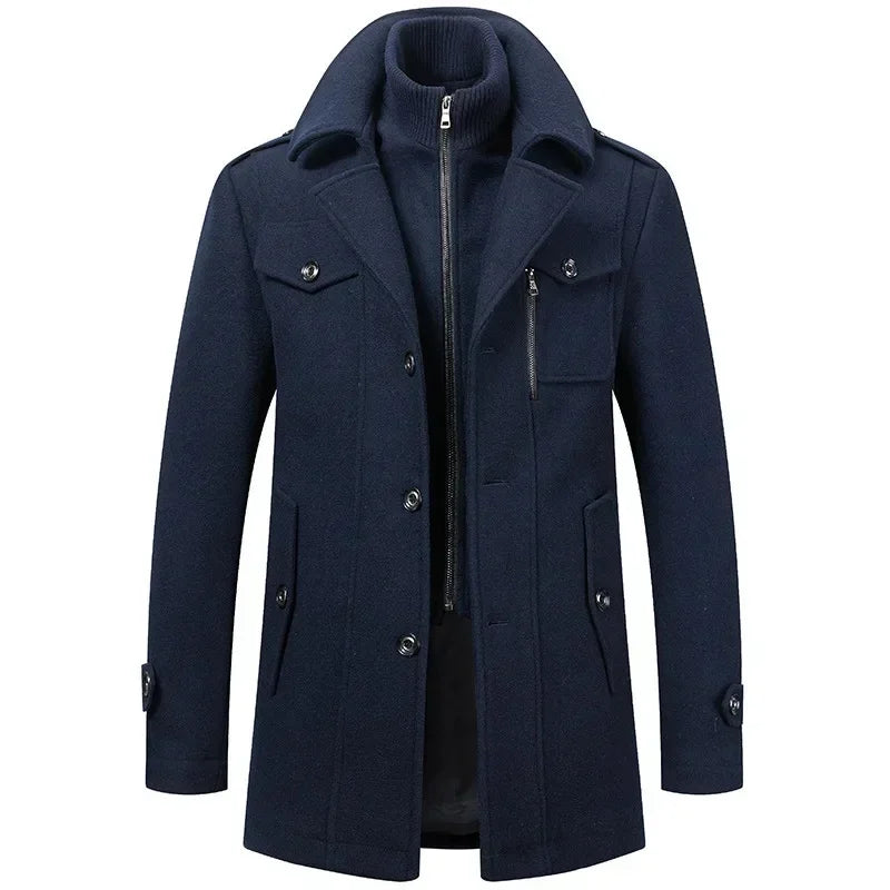 Men's autumn and winter business woolen coat fashion double collar cold jacket thick coat windproof