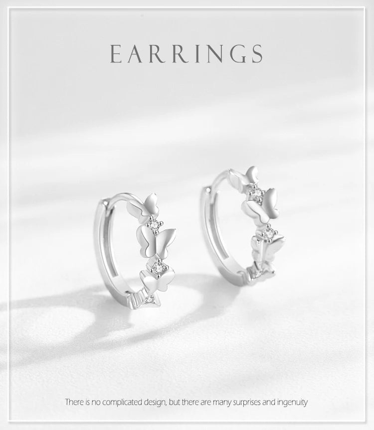 Ailmay 925 Sterling Silver Trendy Butterfly Zircon Hoop Earrings Charm Animal Ear Buckles For Women Christmas Gift Fine Jewelry