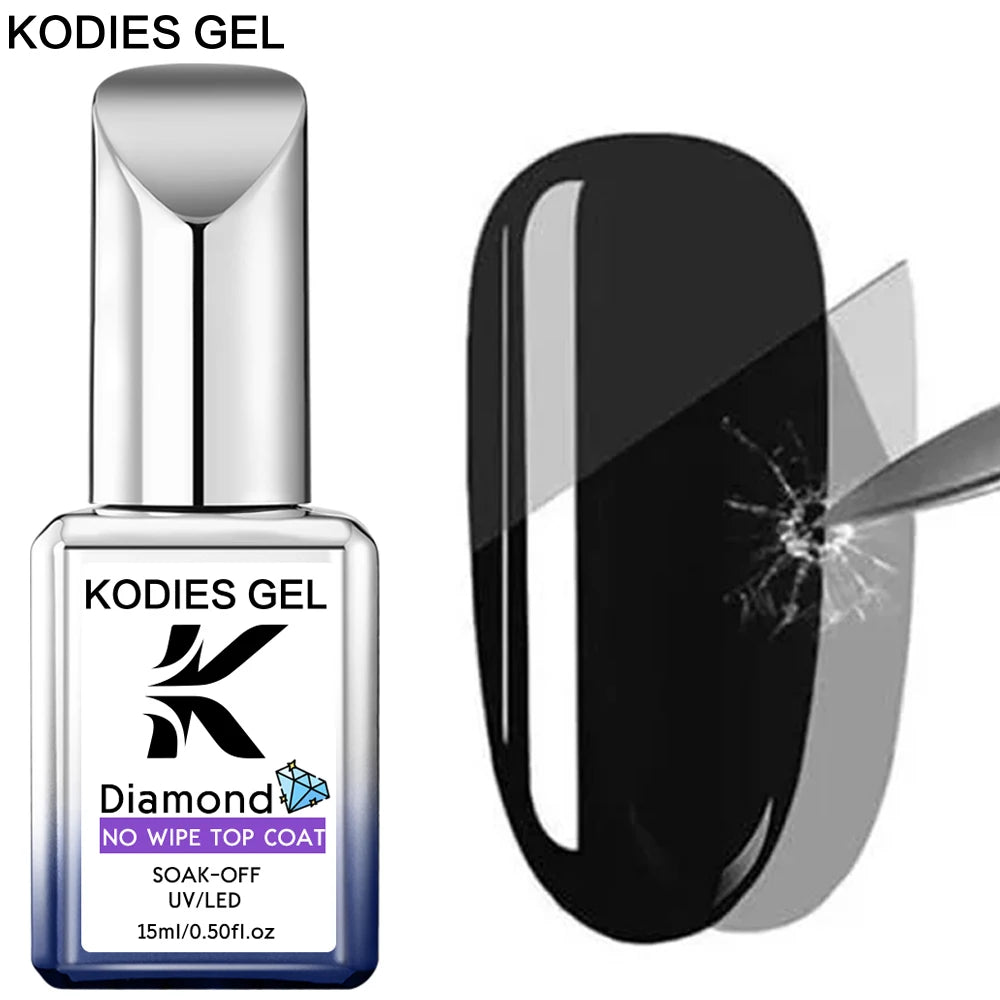 KODIES GEL NEW Super Shine Top Coat Gel Nail Polish UV Diamond Topcoat No Wipe Sealer Gel Finish Manicure Nail Art Salon Quality