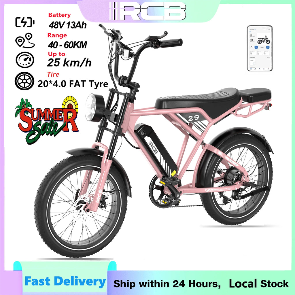 RCB 20'' E Bike, Electric Mountain Bike for Adults, Commuting Electric Bike with Removable 48V 15Ah Battery & APP, Range 40-60KM