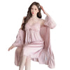 Sexy Lace Wedding Nighty&Robe Set Dress New Women Nightwear Suspender Nightgown Chemise Sleepwear Lingerie Silk Satin Home Wear