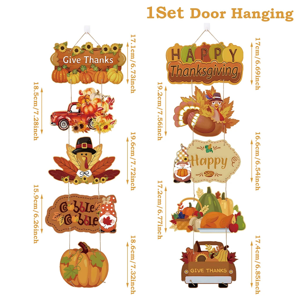 Happy Thanksgiving Day Door Banner Autumn Vine Wreath Dwarf Doll Ornament Gnomes Decorations for Home Tiered Tray Tabletop Decor