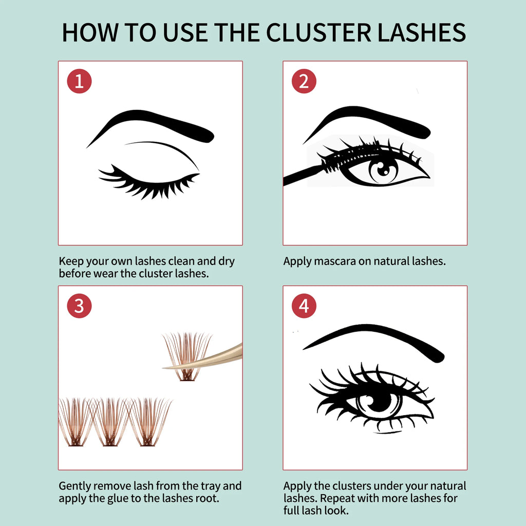 FADVAN Brown 14 Rows Diy Cluster Segmented Lash 9-16mm C/D Curl Upper Lower Fake Eyelash Professional Heat Bond Eyelashes