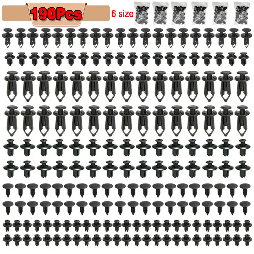 190PCS Car Retainer Clips 6 Sizes – Automotive Plastic Fasteners Kit for Auto Trim Panel Bumper Body Repair Tools