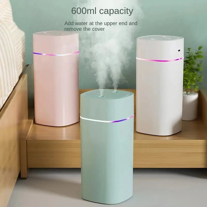 Dual-Nozzle Humidifier (USB) | 600ml/H Super Mist & Ultra Quiet | Moisturizing Device for Home/Car