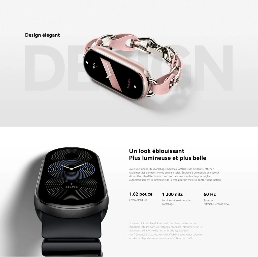 Xiaomi France | Xiaomi Smart Band 9, very endable up to 21 days of battery life, large screen AMOLED "1,62 nits