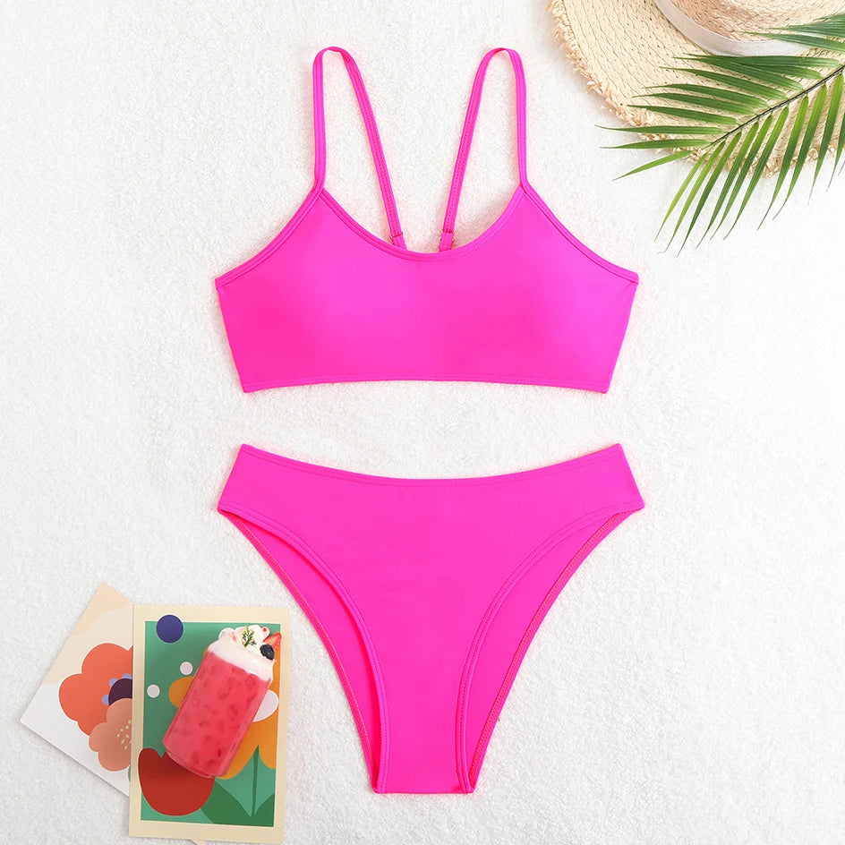 Sexy Woman Swimsuits 2025 Summer Swimwear Women's Bikinis for Female Two Pieces Beach Wear Solid Color Bikinis Set Bathing Suit