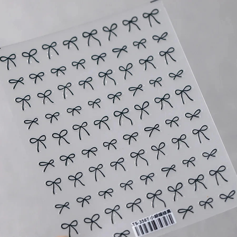 Lovely Gold Silver Black White Line Bowknot 3D Self Adhesive Nail Art Decorations Stickers Ribbon Cute Manicure Decals Wholesale