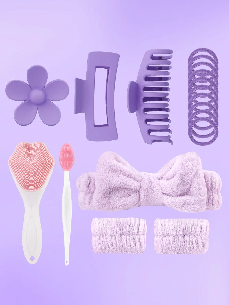 9PCS beauty face brush and hair clip set, perfect for skin care, daily care, travel and wedding gifts.
