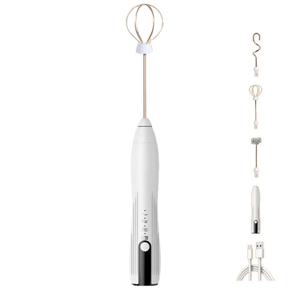 Electric Egg Beater 3 Speeds Mini Stirrer Whipper Stainless USB Rechargeable 1500mAh Wireless for Latte/Cappuccino/Hot Chocolate