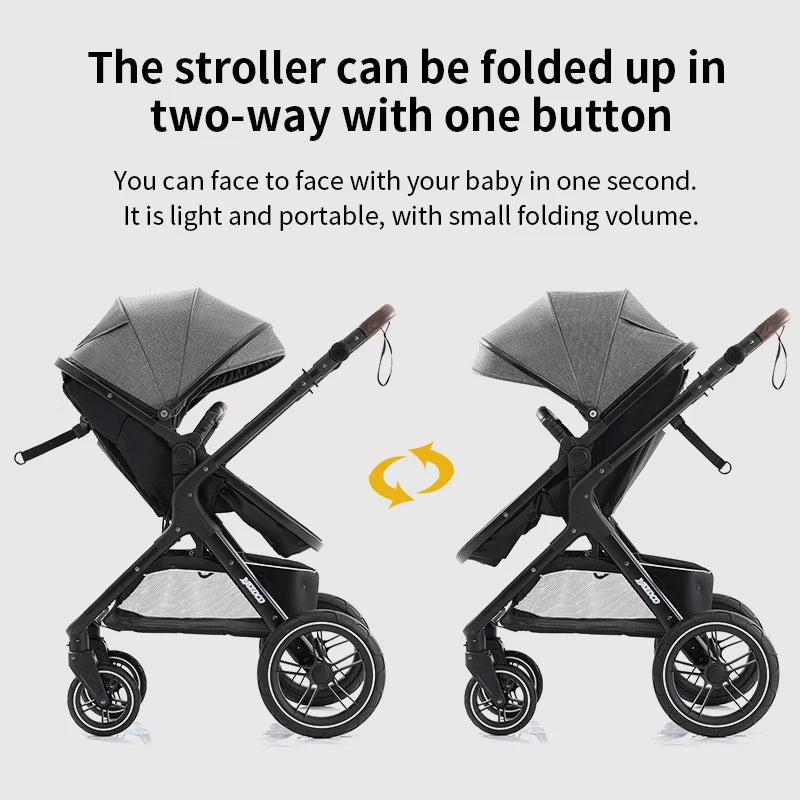 Luxury Baby Stroller 3 in1 Portable Travel Baby Carriage Fold Pram High Landscape Aluminum Frame Newborn Infant Stroller