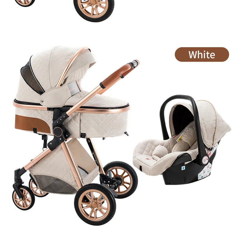 Luxurious Baby Stroller 3 in 1 Portable Travel Baby Carriage Folding Prams High Landscape Aluminum Frame Car for Newborn Baby