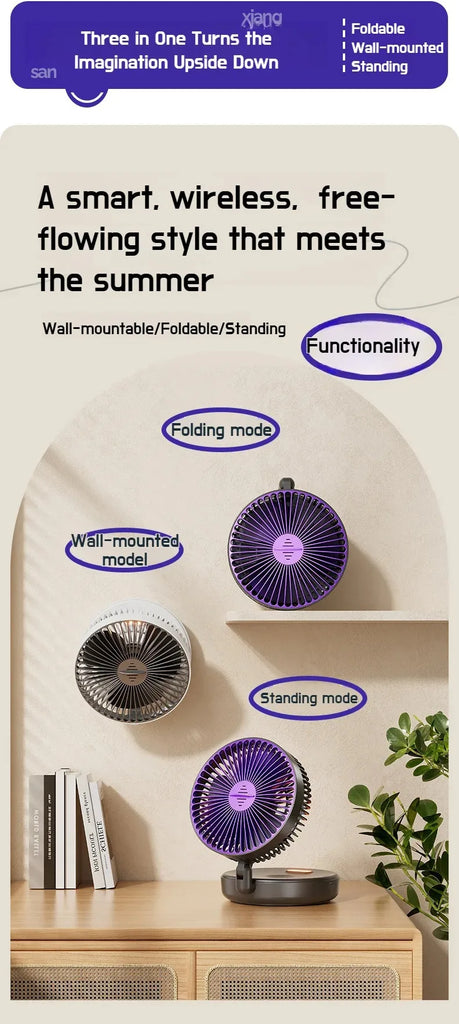 Foldable Desktop Fan Mini  Wall-Mounted Fan With Warm Night Light Rechargeable 4 Gears Adjustable Portable Air Circulation Fan - Mighty Dollars