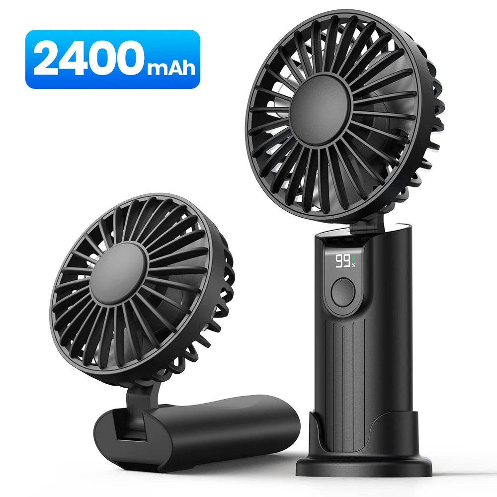 TOPK 5000mAh Mini Portable Fan USB Rechargeable Hand Held Fan,Small Pocket Fan 3 Speeds with Lanyard &Base,USB Desk Fan Foldable