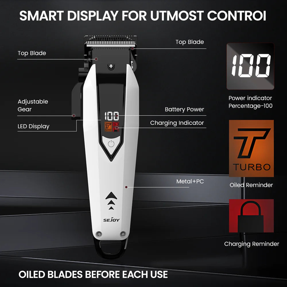 Sejoy Cordless Hair Clippers for Men Trimmers Set for Barber with LED Display Professional Slick Hair Cut Self-Sharpening Blades