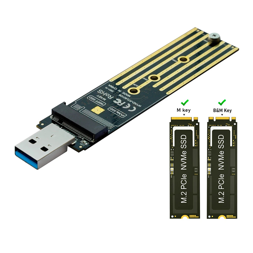 NVME To USB Adapter 10Gbps USB 3.1 Gen 2 To M.2 NVMe SSD Converter Adapter Max 2TB Support UASP TRIM for 2280 2260 2242 2230 SSD