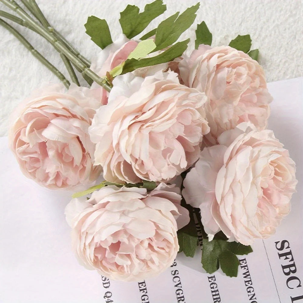 10 Pcs Artificial Flower Peony 11.8in Fake Flower Western Rose Tea Rose for Wedding Home Party Table Decor Christmas Decorations