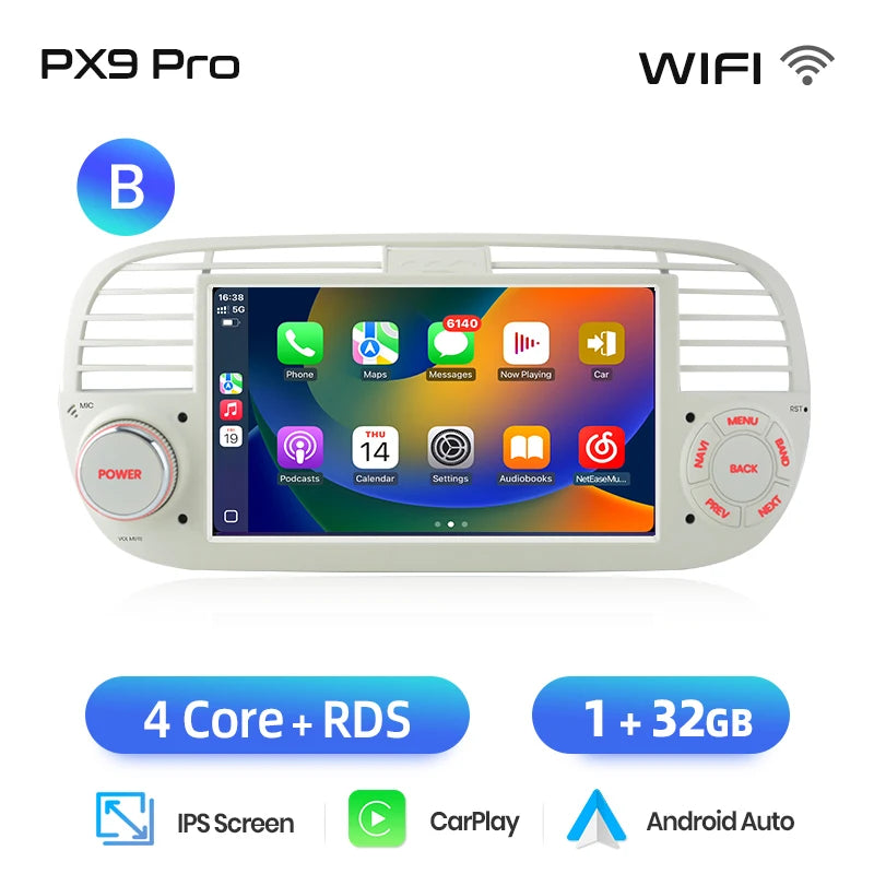 AWESAFE Wireless CarPlay for Apple Android 13 Auto Radio for FIAT 500 Abarth 2007 2008 2009-2015 Multimedia Screen Stereo GPS