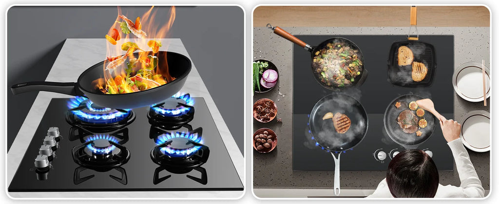 60cm Built-in Gas Hob 4 Burner | Auto Thermocouple & Safety Lock | 4-Zone Tempered Glass 8060W with Auto Ignition