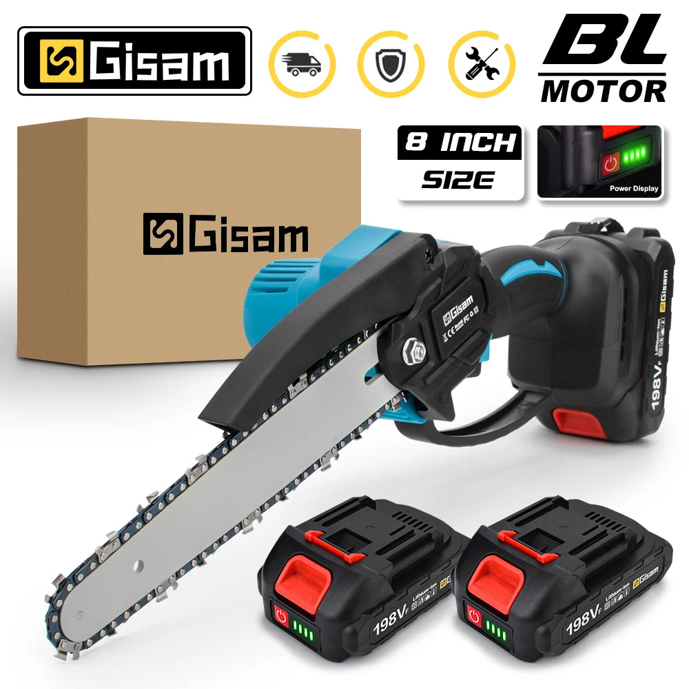Gisam 8 Inch Brushless Electric Chainsaw Cordless Electric Saw Woodworking  Cutting Tool Compatible with Makita 18v Battery Pin