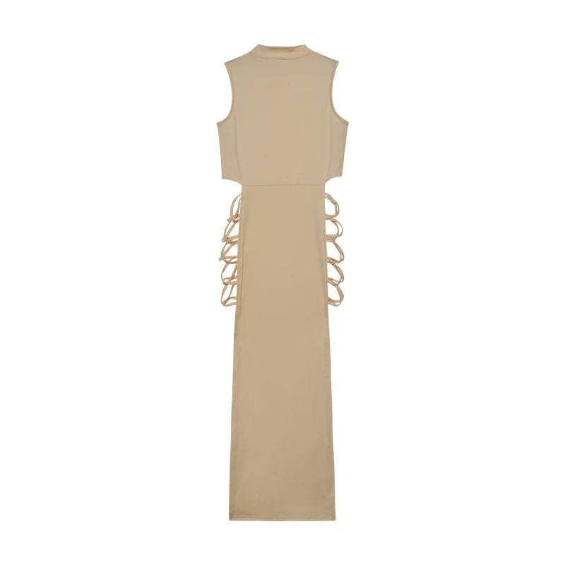 Criss Cross Cut Out Dress, Sexy Bodycon Mock Neck Sleeveless Dress, Women's Clothing - Mighty Dollars