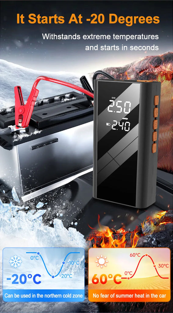 2 in 1 Car Jump Starter with Air Compressor Car Battery Emergency Boosters 1200A 12V Power Bank Portable Starting Device