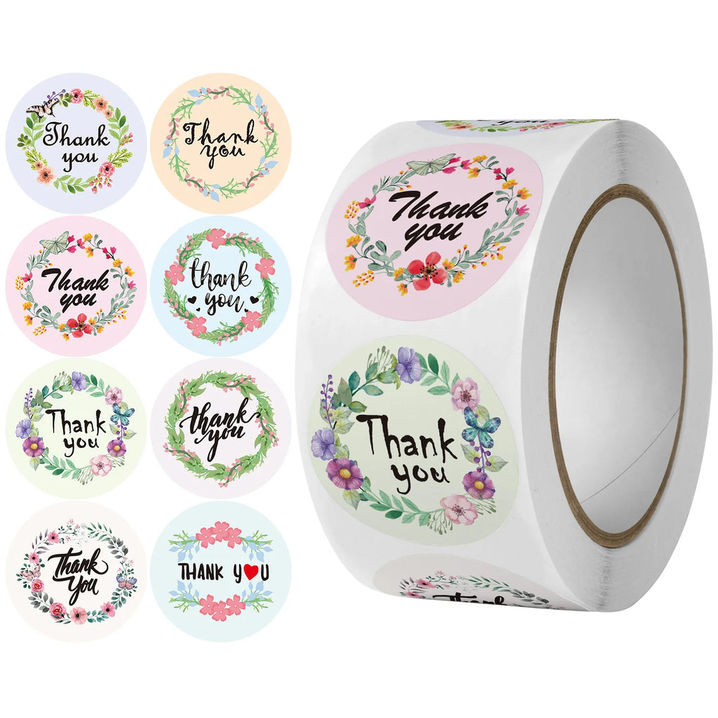 500pcs Labels Roll Flower Thank You Stickers Scrapbooking For Gift Decoration Stationery Sticker Seal Label Handmade Sticker