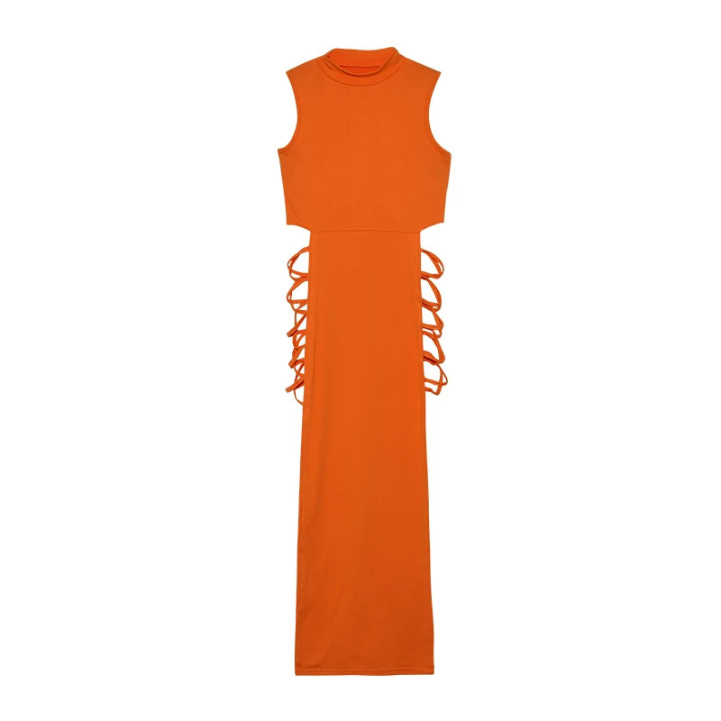 Criss Cross Cut Out Dress, Sexy Bodycon Mock Neck Sleeveless Dress, Women's Clothing - Mighty Dollars